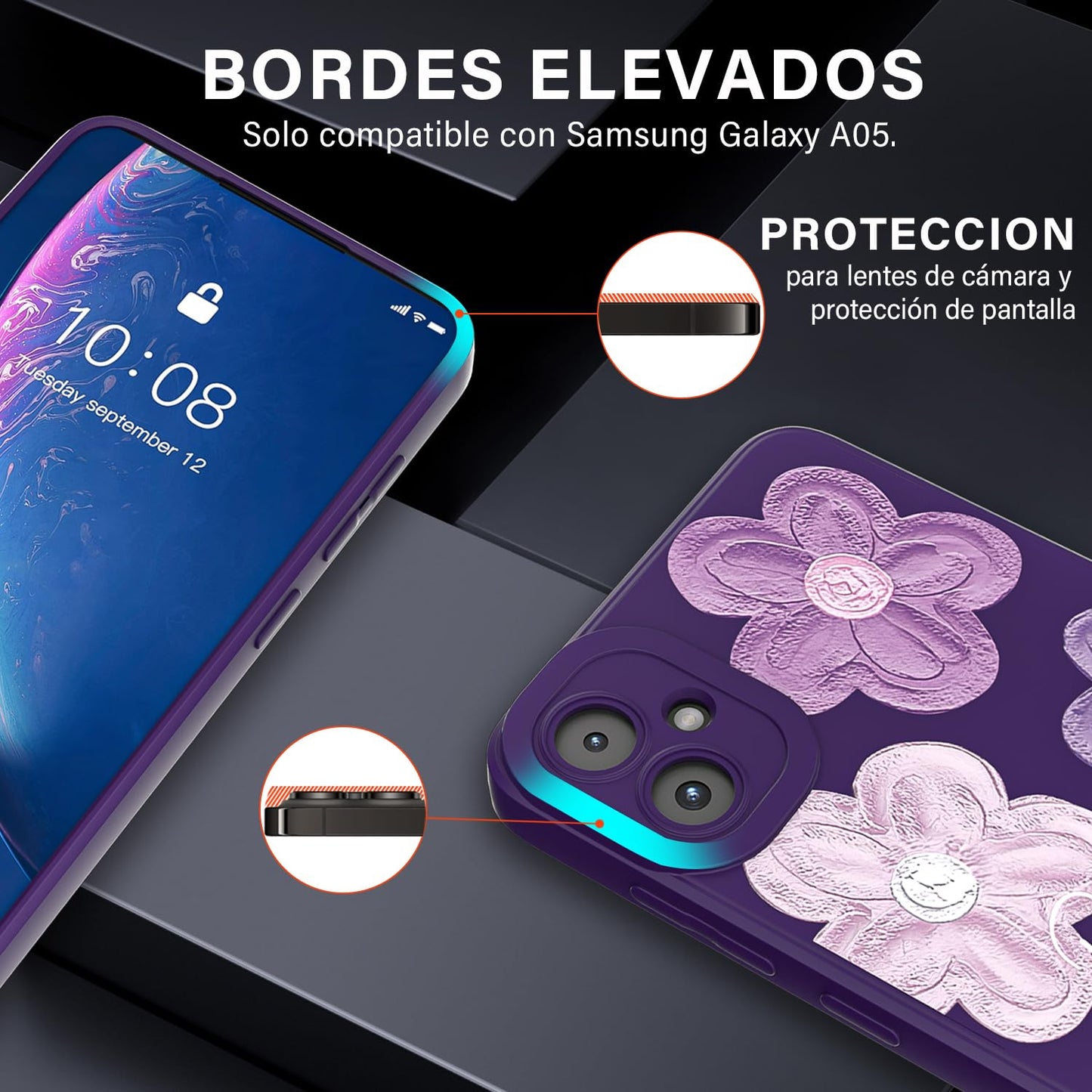Threehao Funda para Samsung Galaxy A05, Ultra Delgado Flexible Suave TPU Silicona Carcasa con Moda Aesthetic Dibujos Flores, Antigolpes Anti-arañazos Protectora Case para Samsung A05