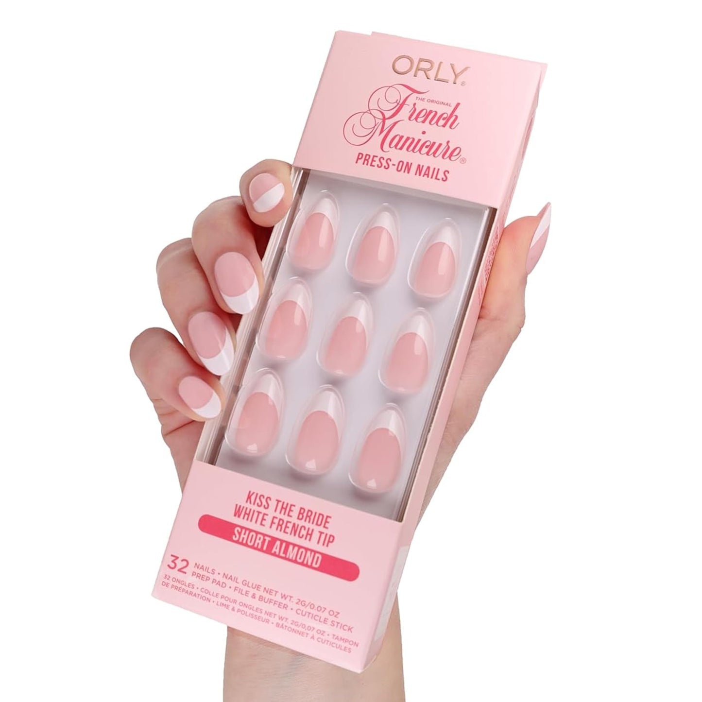 Orly Uñas postizas ORLY | Diseños almendrados, cuadrados, punta francesa, cortos y largos (punta francesa Kiss the Bride (almendra corta))