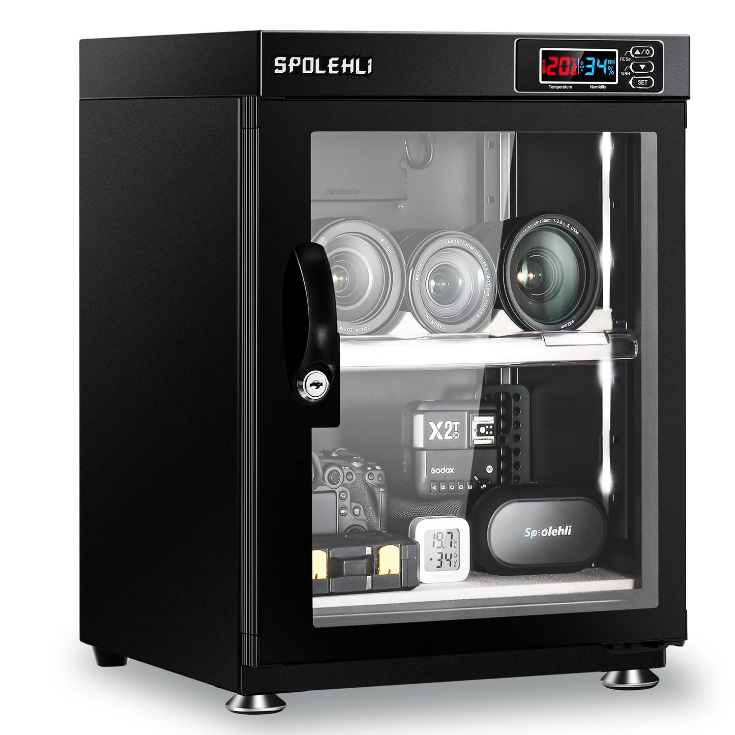 Cámara de gabinete seco con control digital, deshumidificador electrónico de 35 l, caja seca con luces LED, silenciosa y ahorro de energía para lente de cámara y almacenamiento de equipos electrónicos