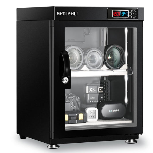 Cámara de gabinete seco con control digital, deshumidificador electrónico de 35 l, caja seca con luces LED, silenciosa y ahorro de energía para lente de cámara y almacenamiento de equipos electrónicos