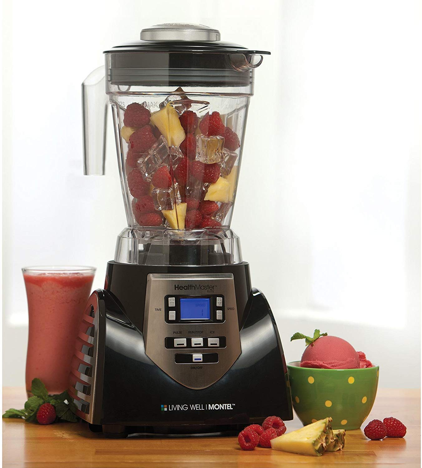 Healthmaster Elite Emulsionante de alimentos, frutas y verduras Blender by Montel williams-black & acero inoxidable