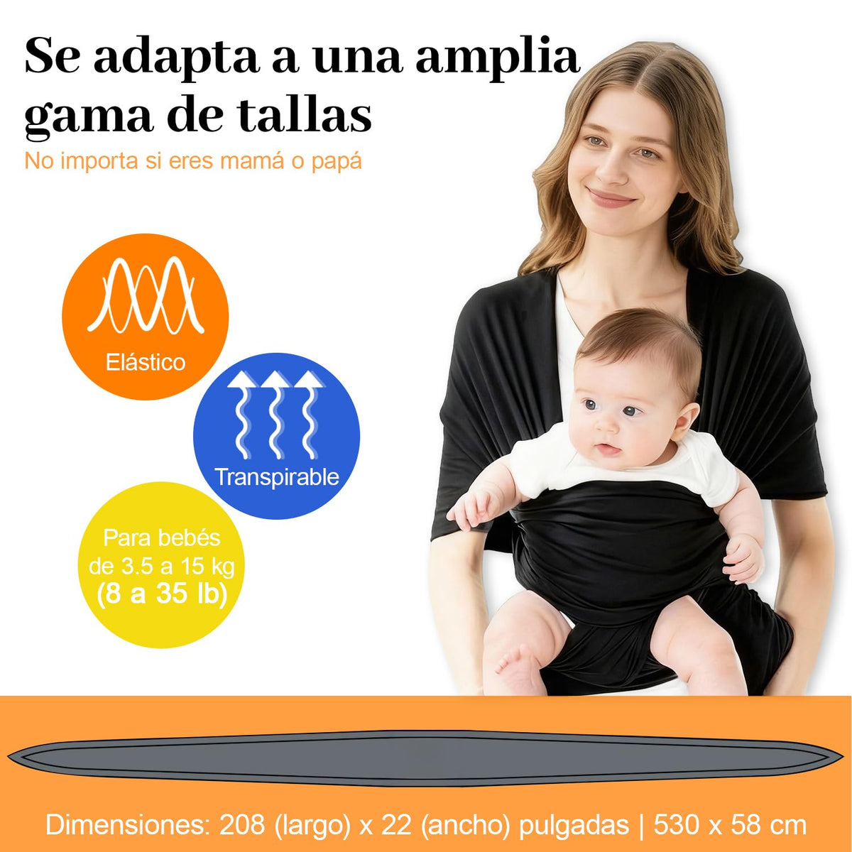 Fular Ergonómico para Bebé, Fular portabebés elástico todo en 1, Fular para bebé, Transpirable Fresco, Hasta 10Kg, para mamás y papás, regalo perfecto para viajar(Negro)