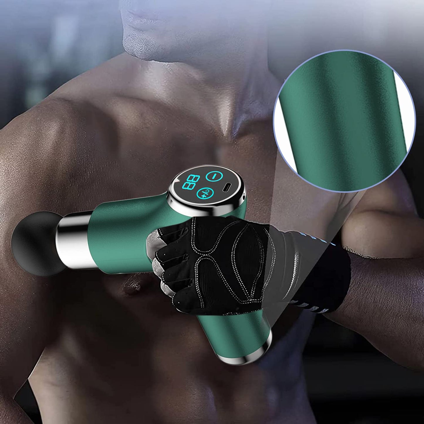 Pistola Masaje Muscular, Pistola de masaje silencioso con 8 cabezales de masaje y 32 niveles ajustables, Pistola Masajeadora de tejido profundo portátil con pantalla LCD para aliviar el dolor muscular