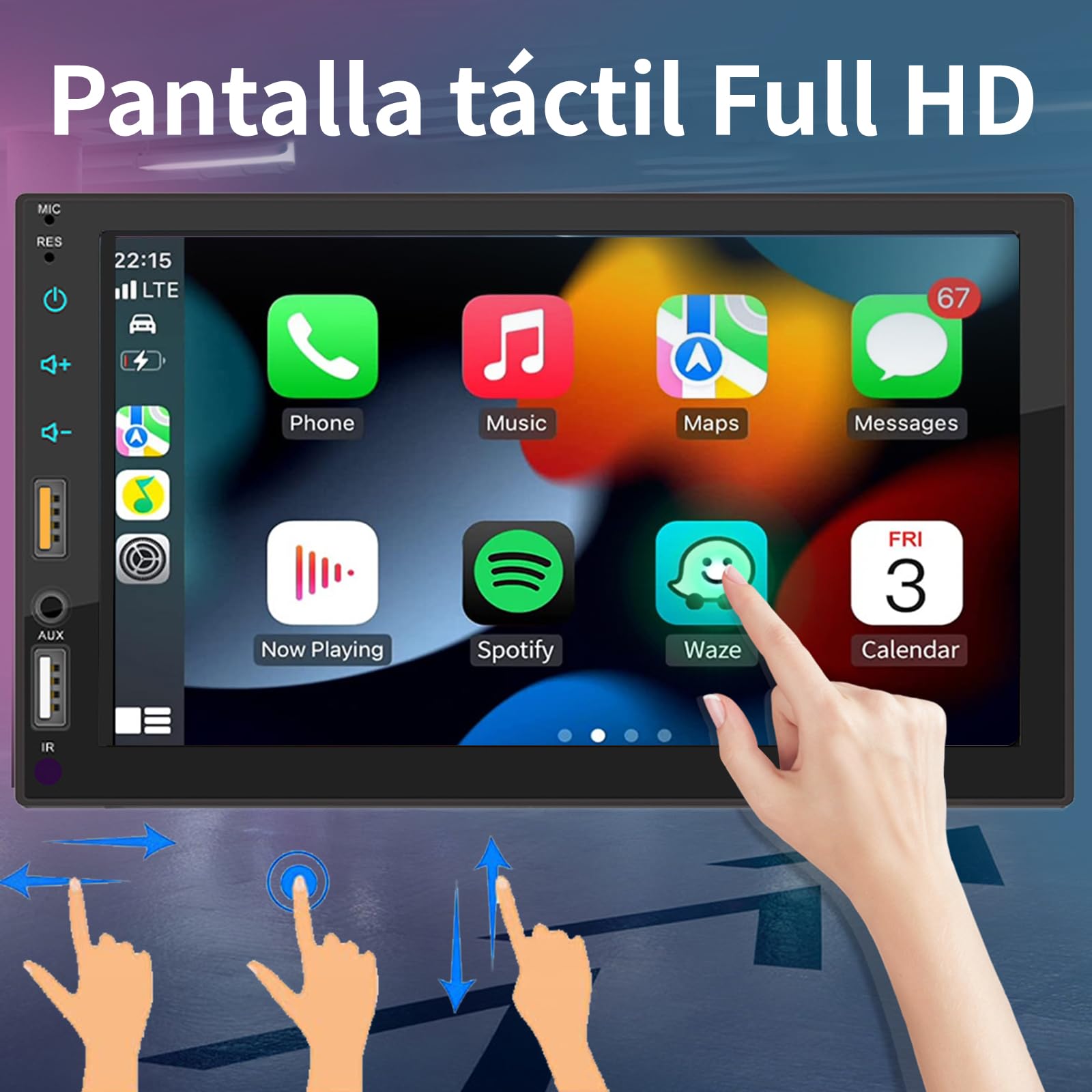 FINYQBET Estereo Pantalla Estéreo para Auto Mirror Link 7 con Cámara Pantalla Táctil y Carplay Soporte para inglés y español BT FM/MP5 FM/MP USB/TF inalámbrico