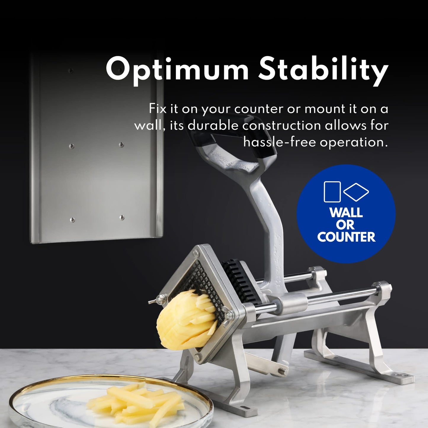 Cortador de Papas Fritas New Star Foodservice Extra Resistente 3/8 Pulgadas con Soporte de Pared