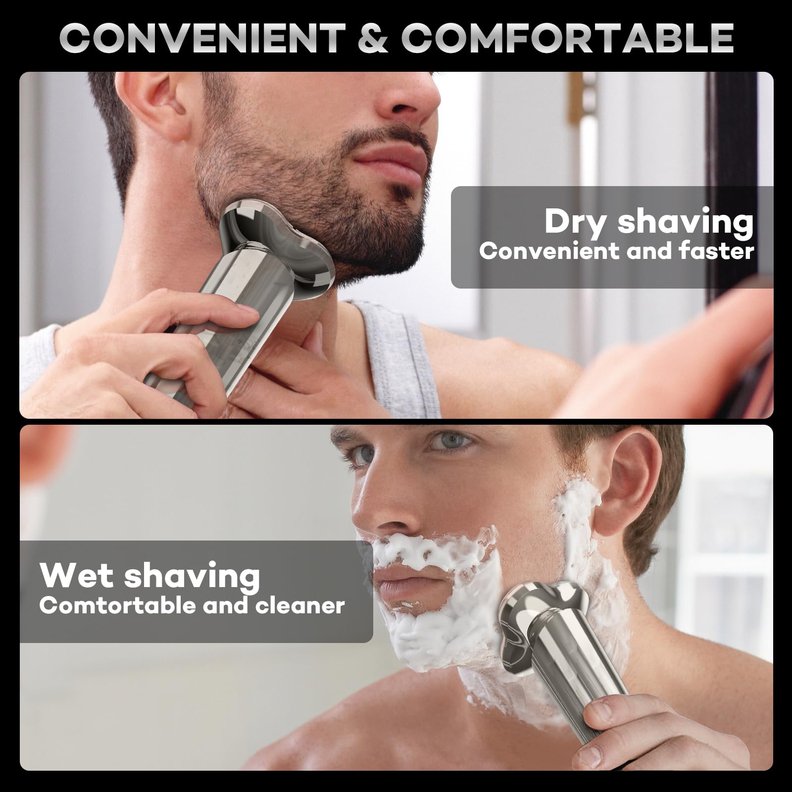 Maquinilla de afeitar eléctrica para hombres cara, afeitadora rotativa recargable en 3D, IPX7 impermeable, maquinilla de afeitar eléctrica antipellizcos para afeitar, cabezal de afeitadora magnético, mango ergonómico, fácil de usar, regalo para viajes en
