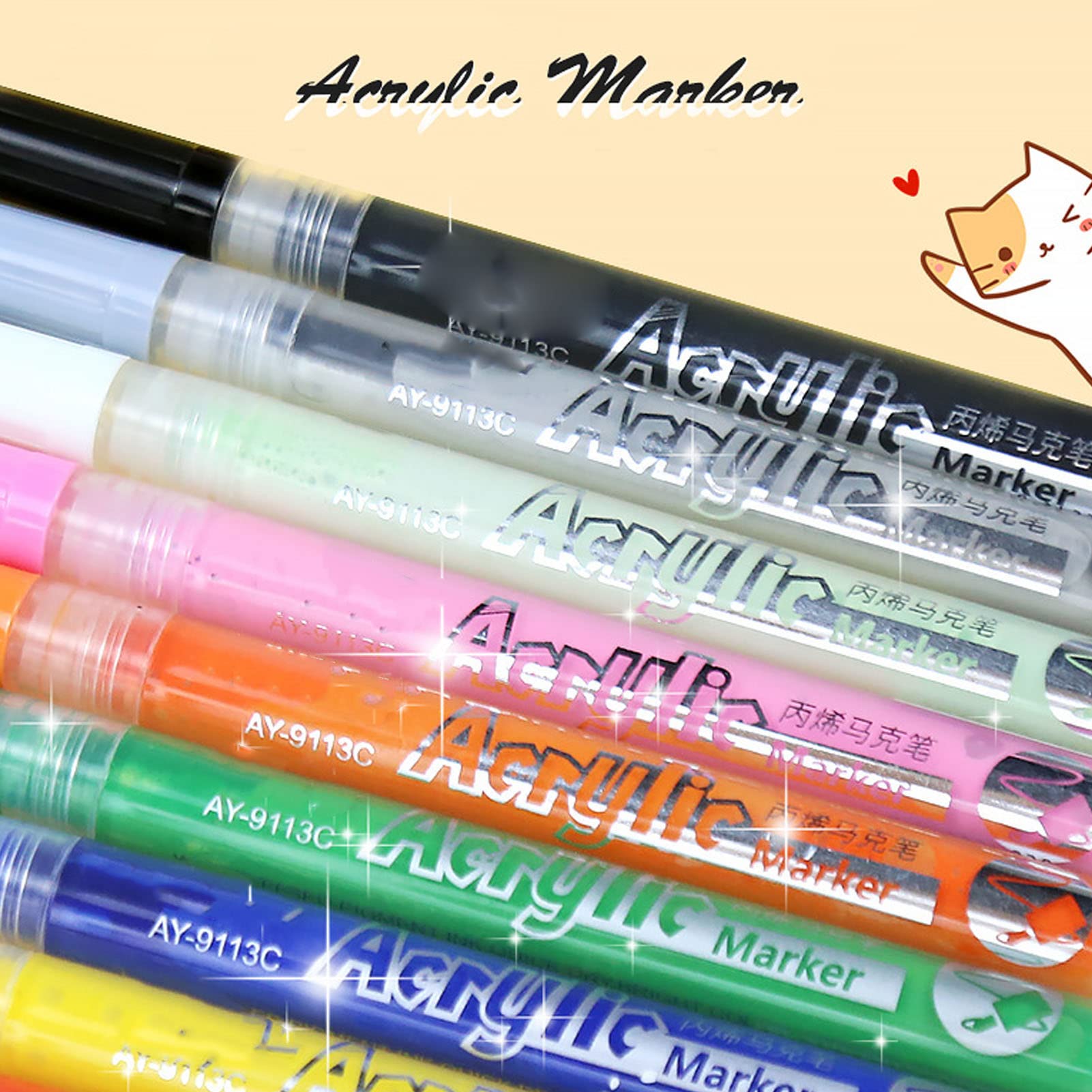Marcadores de Pintura Acrílica, Tinta a Base de Agua, Multiusos, 24 Piezas, Marcadores Acrílicos para la Escuela