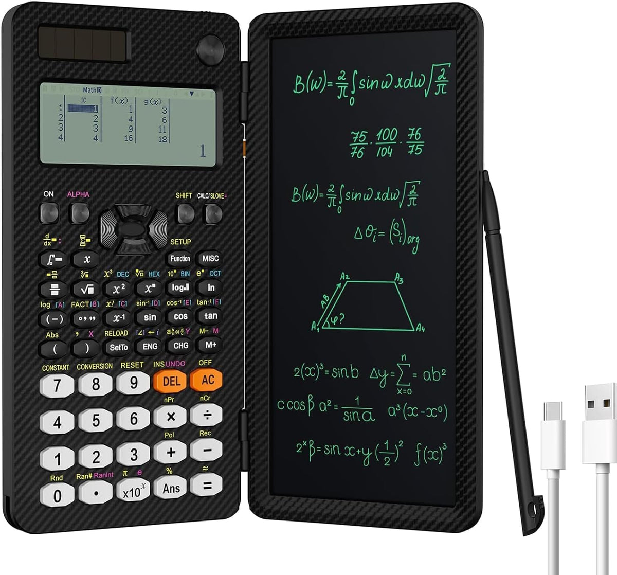Calculadora Científica NEWYES Negra Recargable con Tablet de Escritura y Bolígrafo para Estudiantes y Profesionales