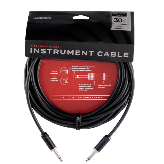 Cable de guitarra D'Addario American Stage, cable de instrumento con conectores de 1/4", extremo recto, 10 metros