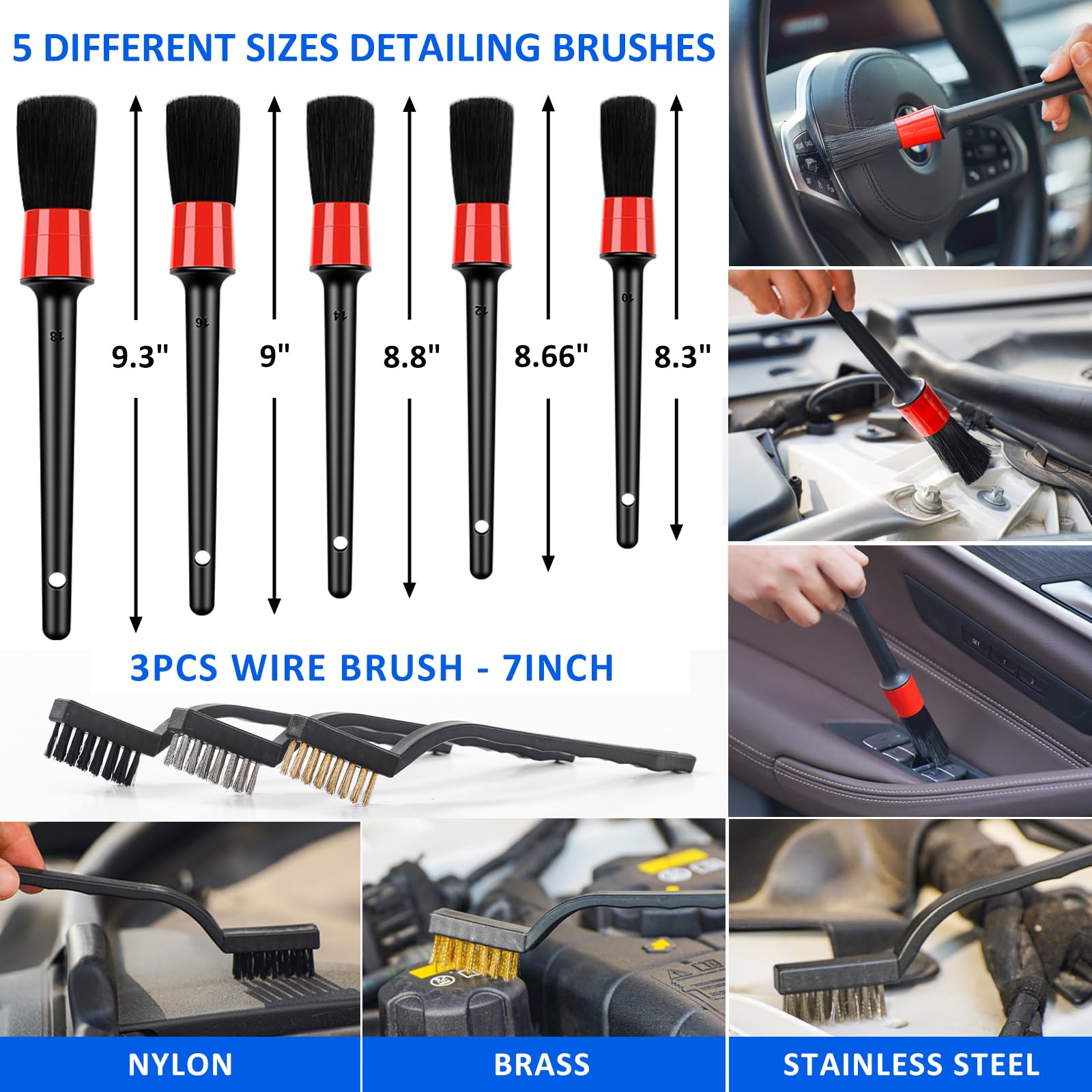 AUTODECO - Kit de 41 piezas de limpieza de coche, kit de limpieza de detalles interiores con aspiradora de mano de alta potencia, cubeta plegable, herramienta para parabrisas, pala de nieve, cepillo