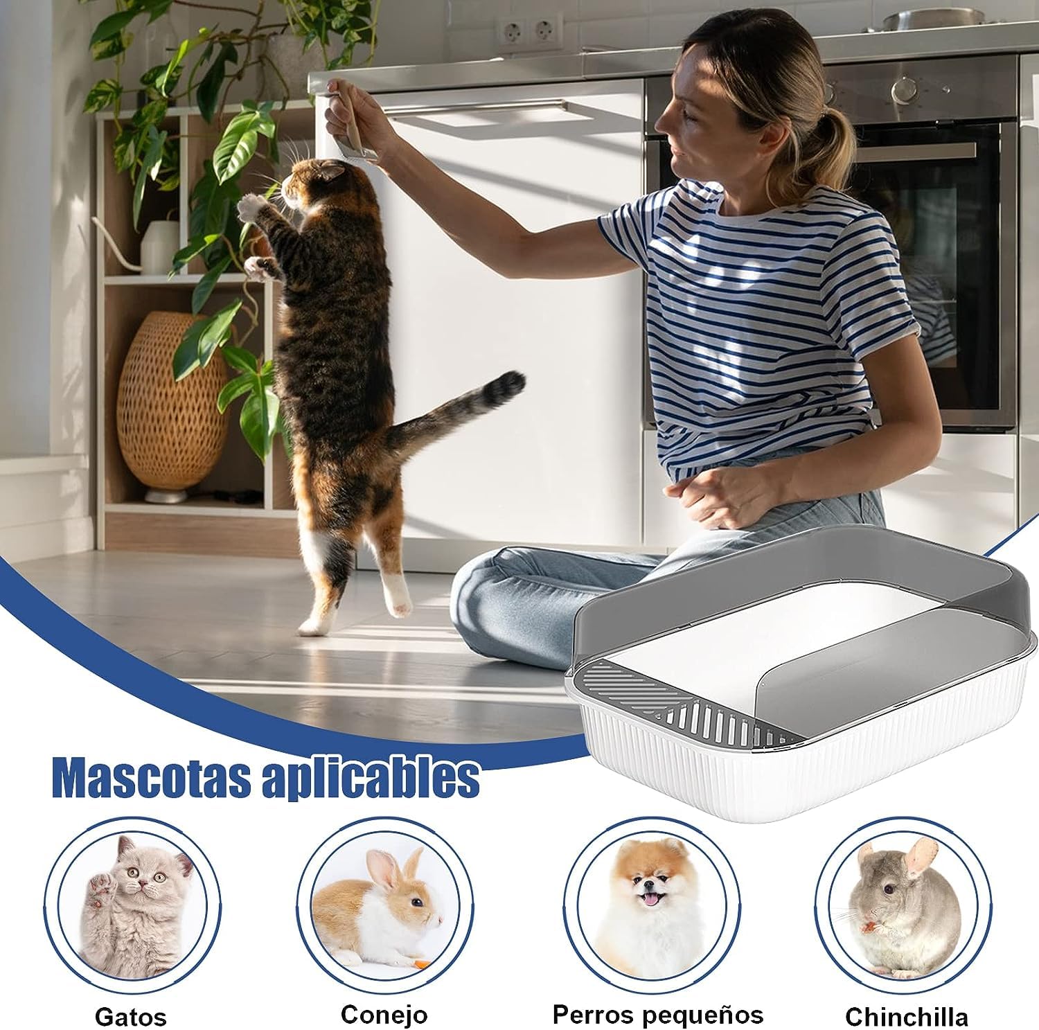 Caja de Arena para Gato, Bandeja Semicerrada para Gatos, Caja de Arena con Tapa Adecuado para Gatos Pequeños y Medianos (Blanco)