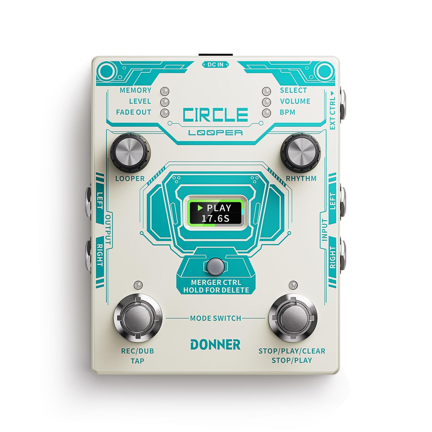 Donner Circle Looper - Máquina de tambor de pedal 2 en 1, pedales de bucle de guitarra estéreo, 40 ranuras de bucle de 160 minutos con 110 ranuras de tambor, toque tempo, desvanecimiento