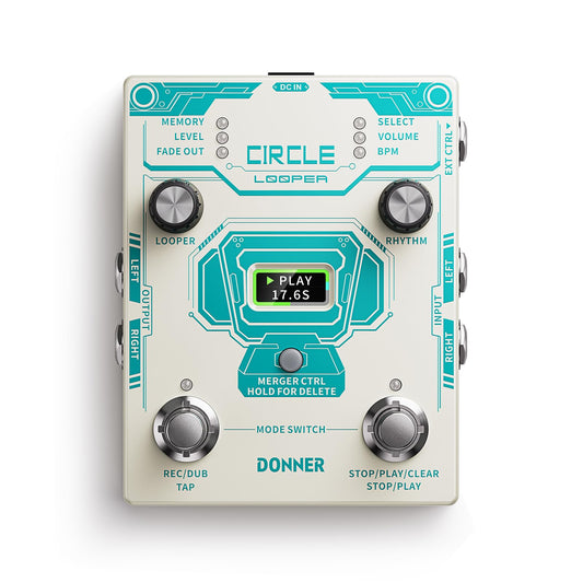 Donner Circle Looper - Máquina de tambor de pedal 2 en 1, pedales de bucle de guitarra estéreo, 40 ranuras de bucle de 160 minutos con 110 ranuras de tambor, toque tempo, desvanecimiento