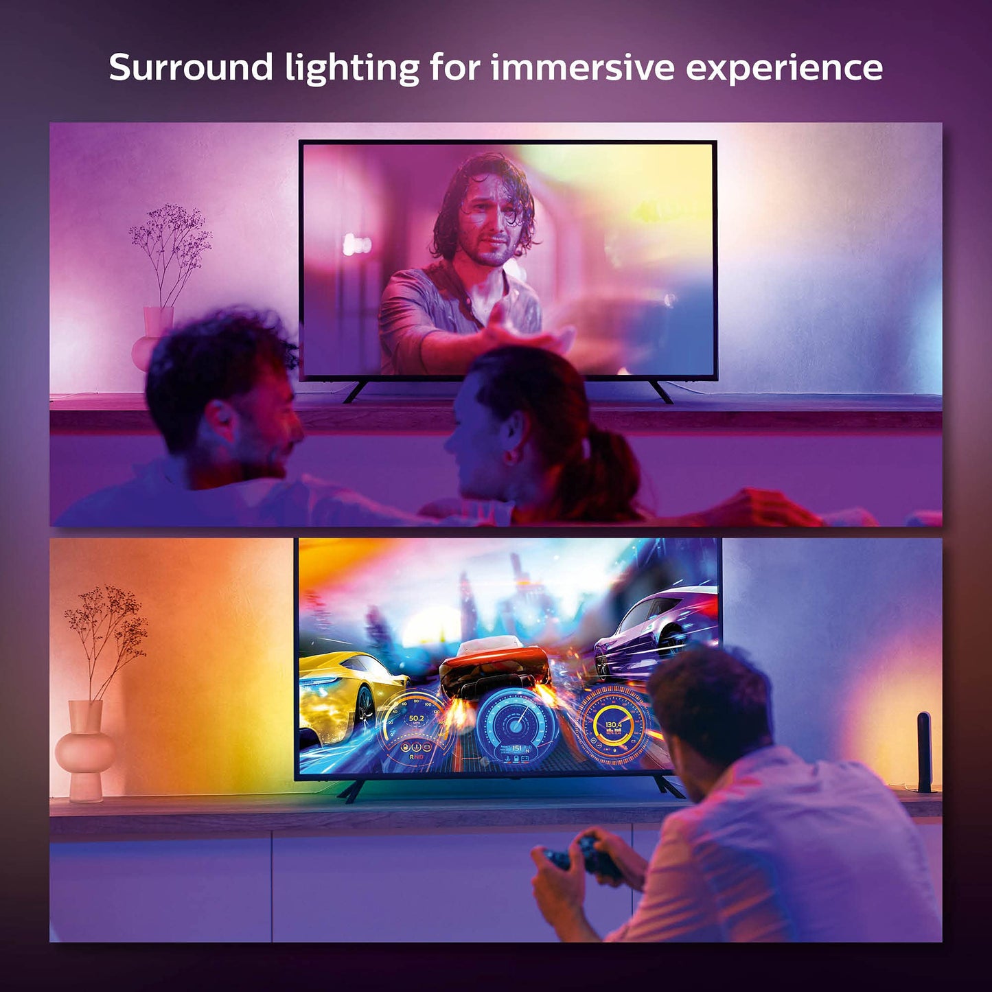 Tira de Luz Inteligente Philips Hue gradiente para Televisiones de 65 Pulgadas Compatible con Alexa