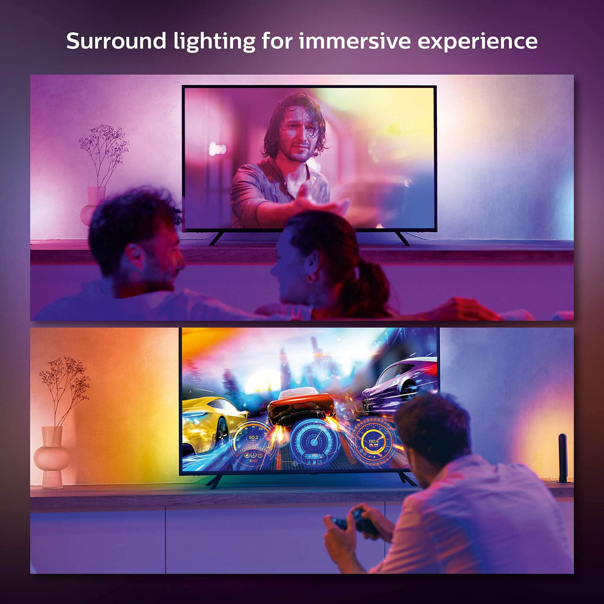 Tira de Luz Inteligente Philips Hue gradiente para Televisiones de 65 Pulgadas Compatible con Alexa