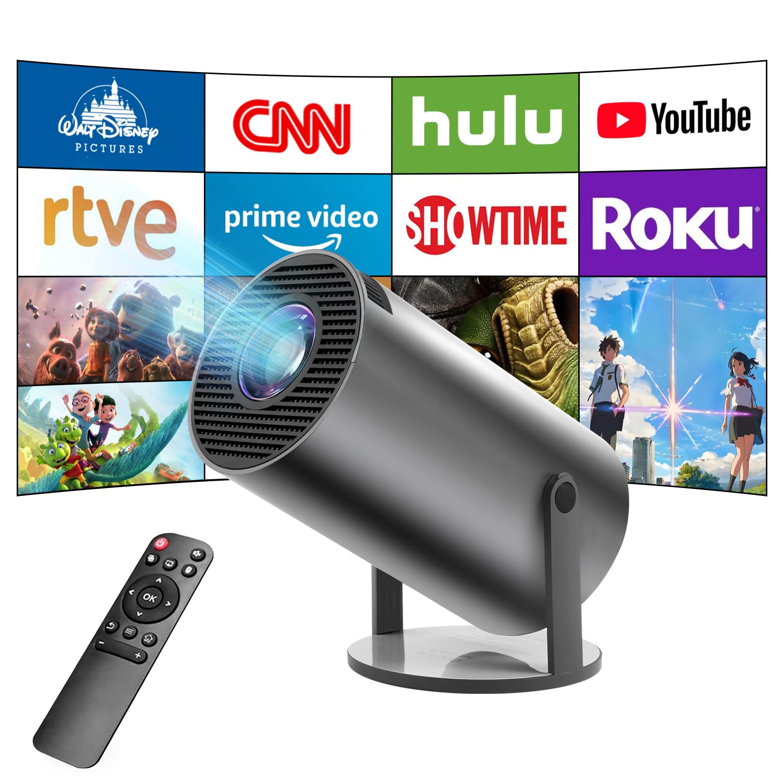 Proyector Inteligente 4K con WiFi 6 y Bluetooth 5 Android 11 Portátil Visualización 130 Pulgadas