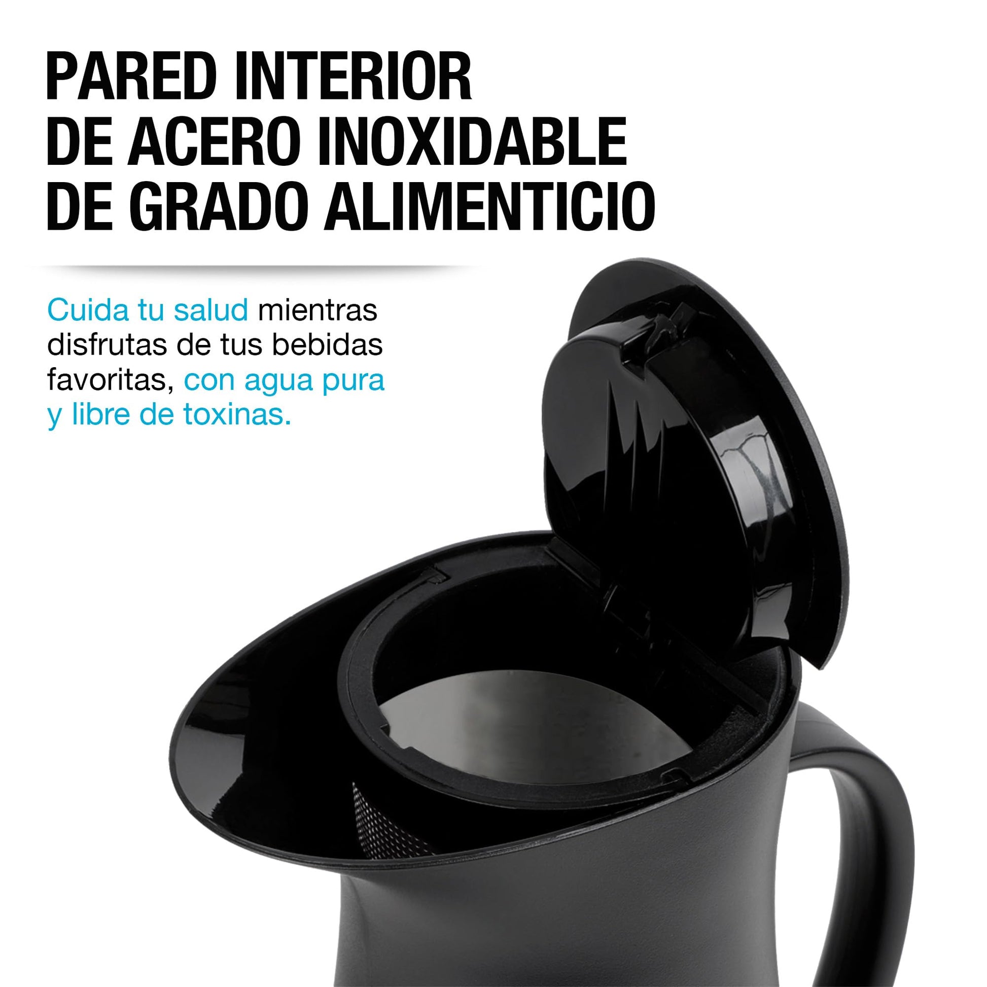 CASA LITUS Tetera Eléctrica Interior de Acero Inoxidable (1 L.), Jarra para Hervir Agua de Diseño Innovador, Hierve Agua en Menos de 5 Minutos, Sistema de Apagado Automático y Luz LED, para Café o Té