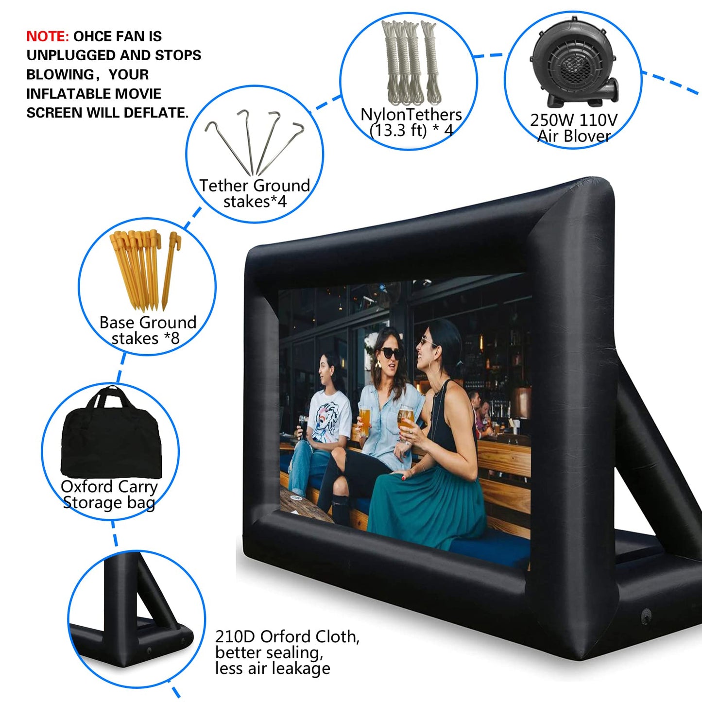GZKYYLEGS Pantalla de proyector Inflable de 20 pies para Exteriores e Interiores, Incluye soplador de Aire, amarres y Bolsa de Almacenamiento,portátil,proyección Frontal y Trasera para Noches de Cine