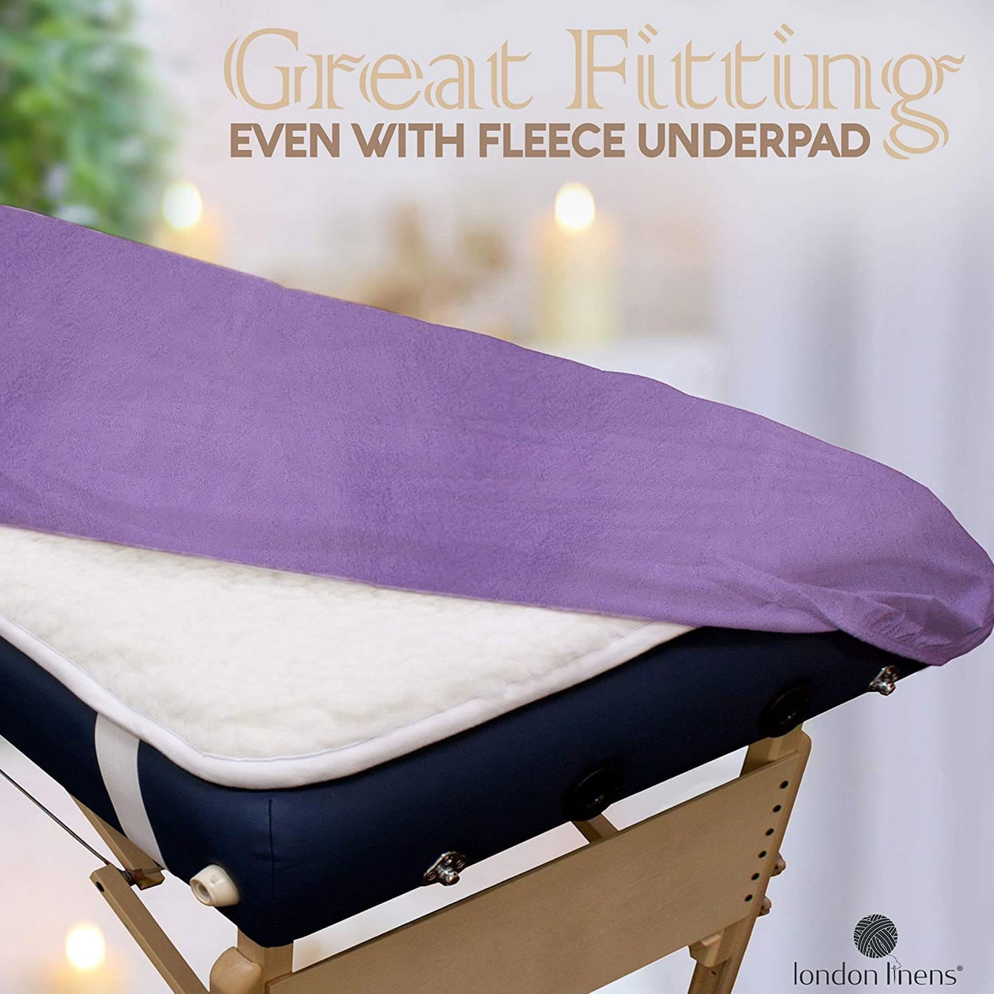 London Linens Juego de sábanas extra gruesas de 3 piezas, 100% franela de algodón natural, incluye funda para mesa de masaje, sábana bajera de masaje y funda para reposamuñecas de masaje (lila)