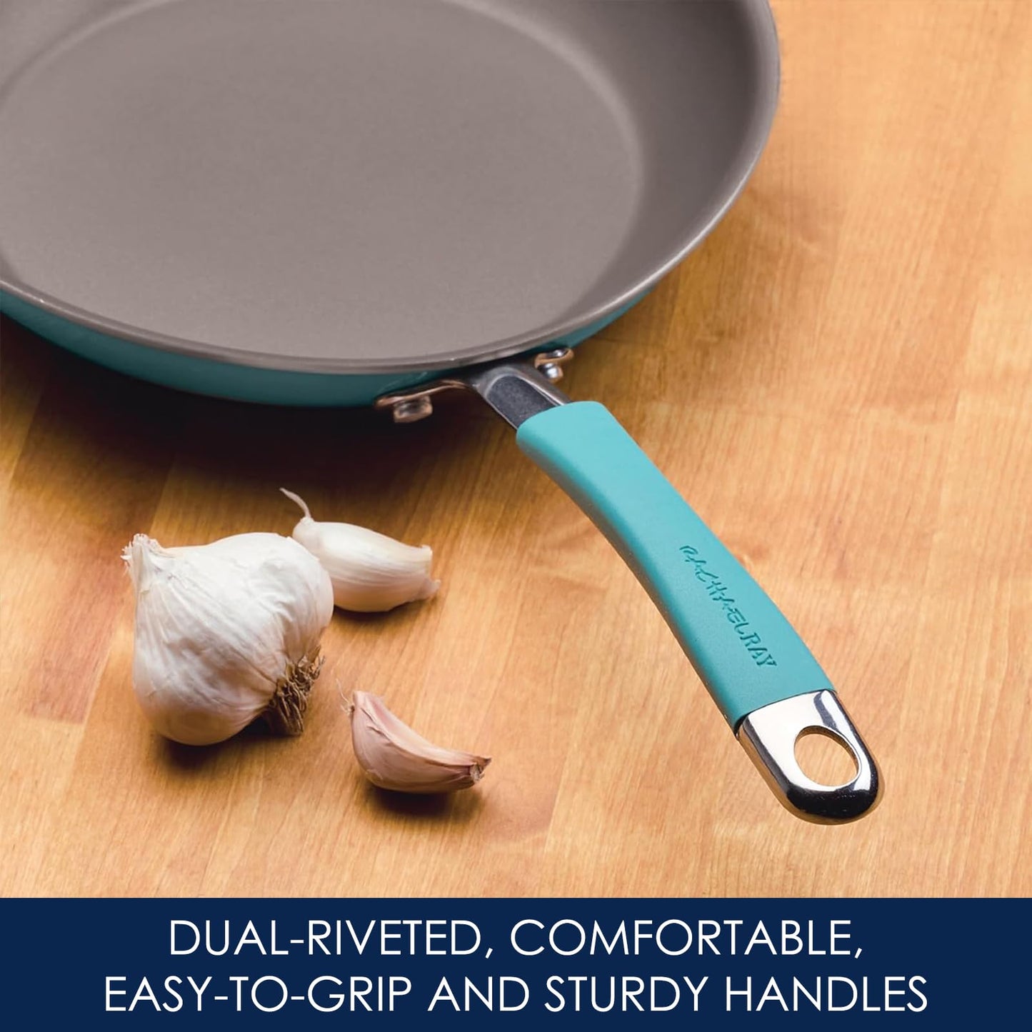 Batería de Cocina Rachael Ray Azul Aqua Porcelana Dura Antiadhesiva 12 Piezas