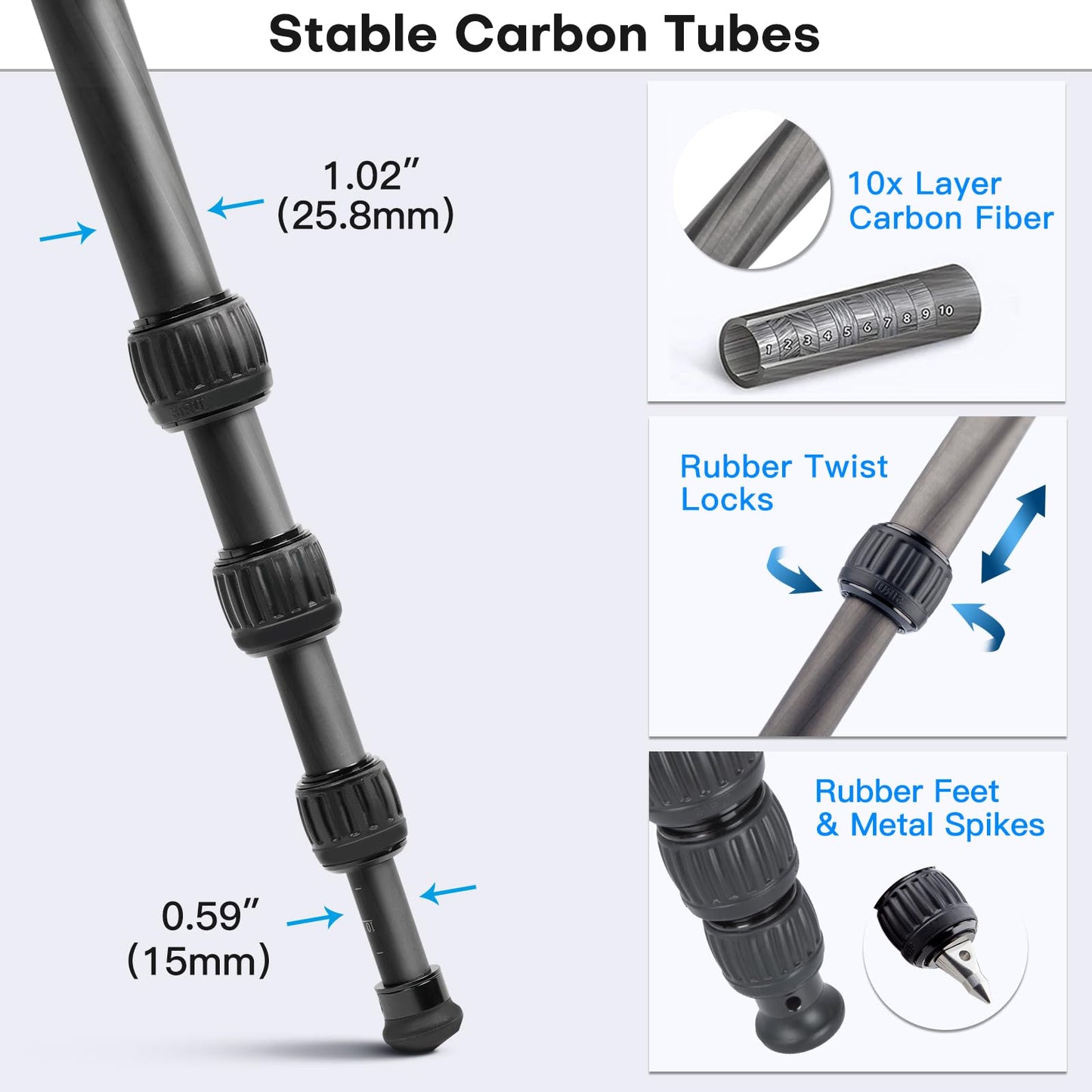 Trípode de Fibra de Carbono SIRUI AM-254 Negro con Columna Central de Dos Secciones para Cámara