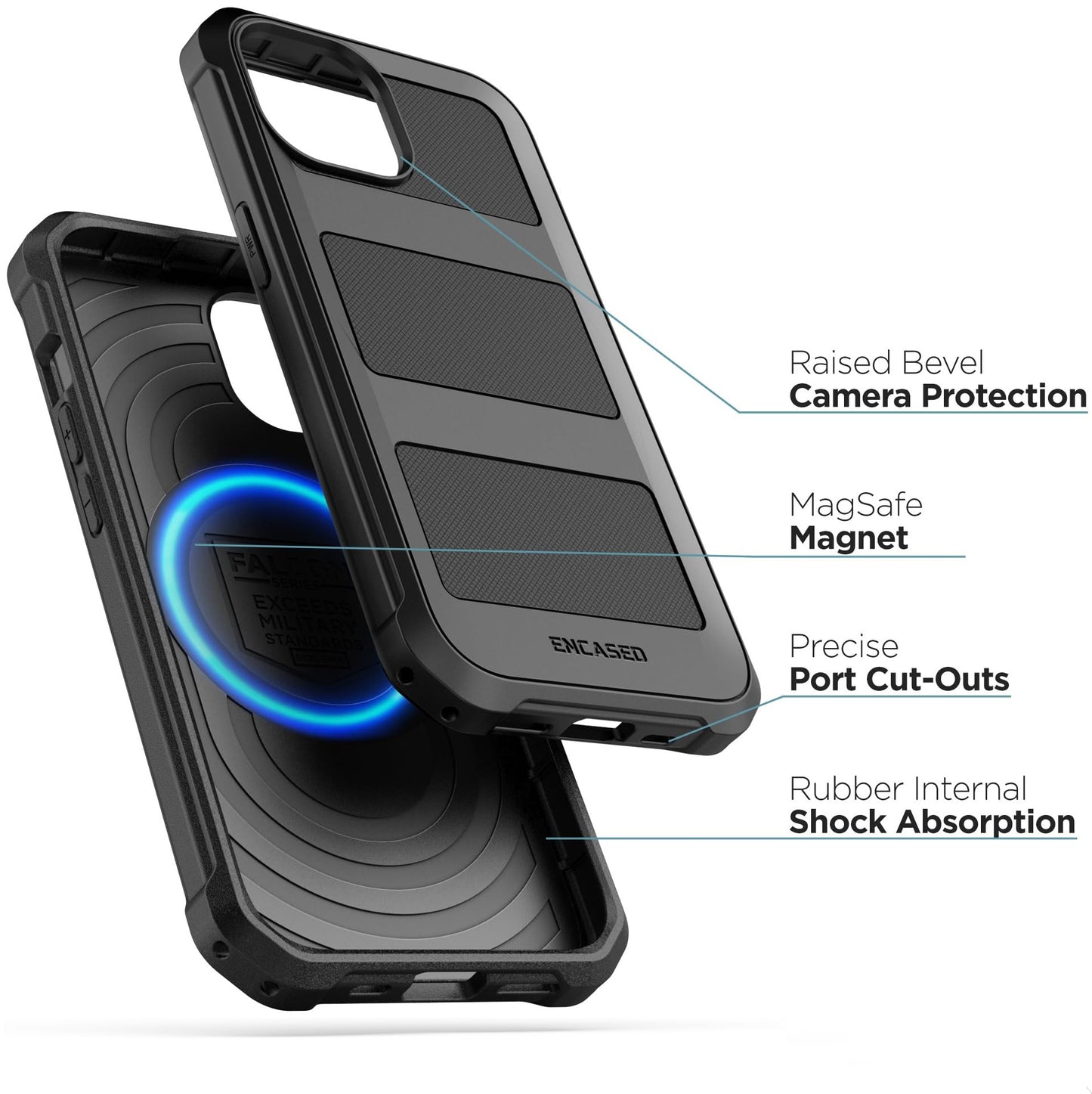 Funda Serie Falcon Encased Negra Antigolpes Magnética Compatible con MagSafe para iPhone 15 Pro MAX