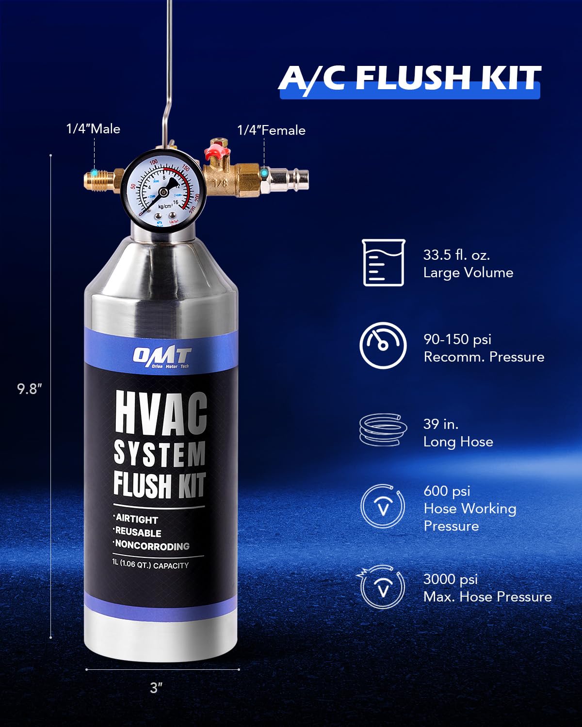 Kit de Descarga de CA Orion Motor Tech Azul con Manguera de 3.3 Pies para Sistema Automotriz de Coche