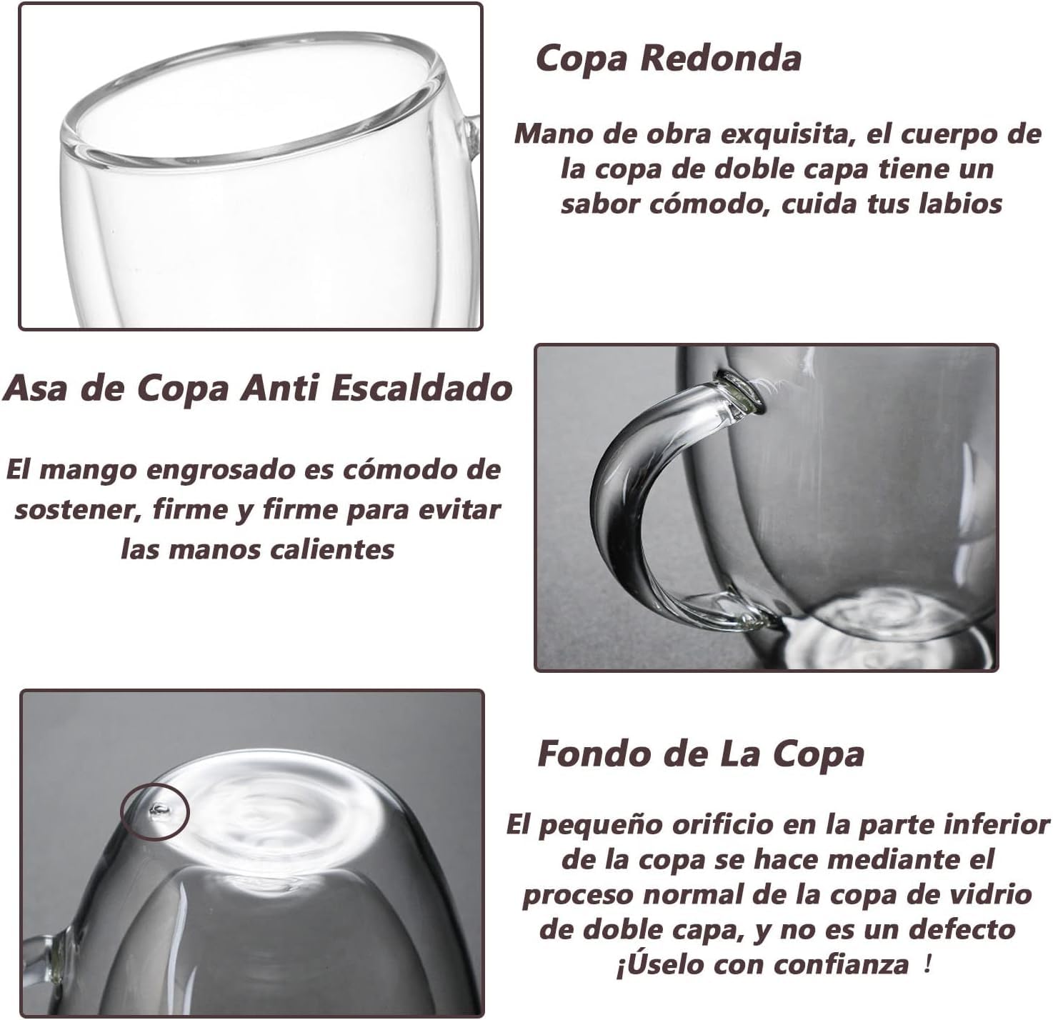 EasyWare Premium Set de Vasos y Tazas de Doble Pared de Vidrio Tèrmico Borosilicato Para Capucchino Espresso Té Café Etc (4 x 250ml)