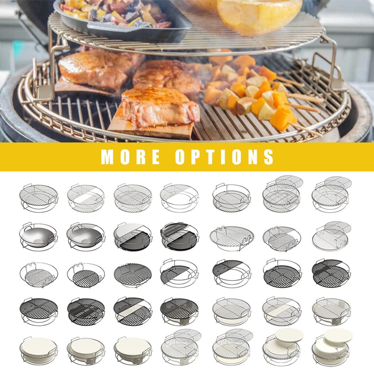Kit de repuesto de 5 piezas para huevo verde grande XL, estante para huevos de 5 piezas, cesta Conveggtor de acero inoxidable 304 parrilla con sistema de cocción extraíble