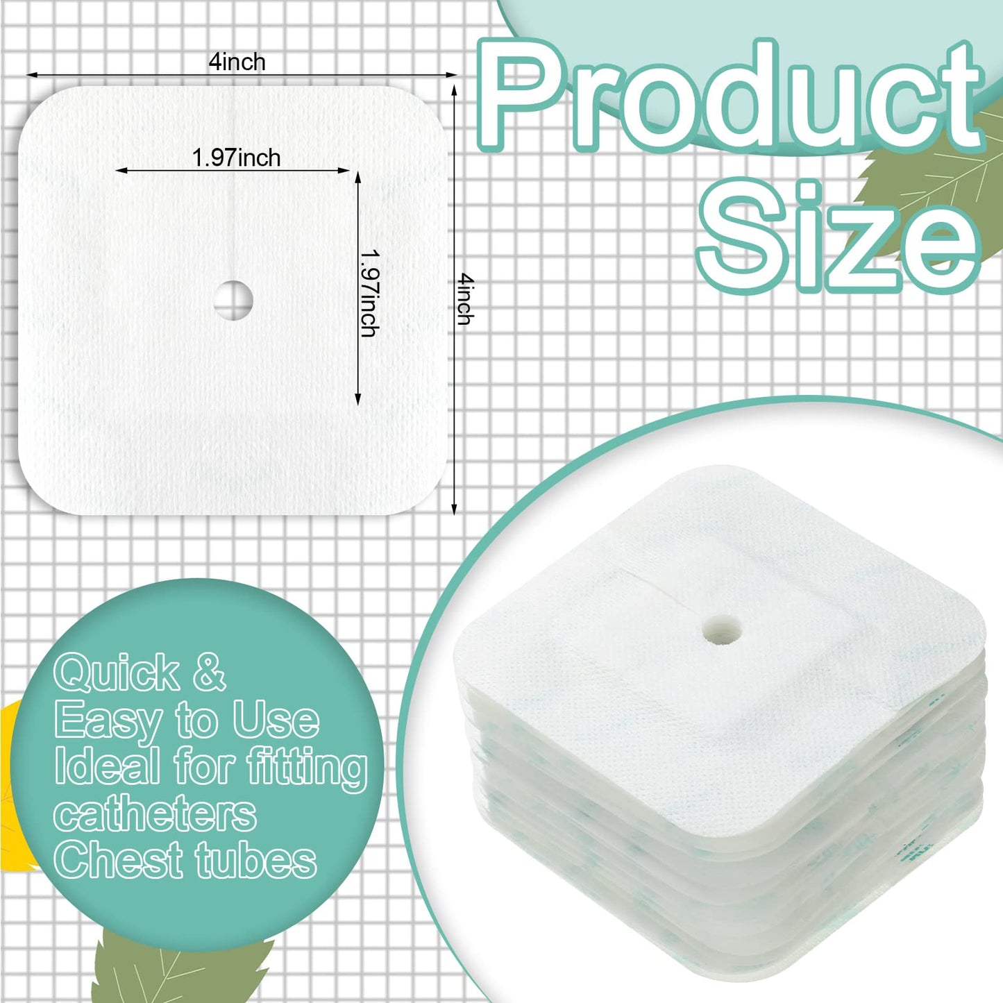Woanger 75 Almohadillas para Tubos de Alimentación de 4 x 4 Pulgadas Vendajes Adhesivos de Tubos de Drenaje Dividido Fundas de Tubos G de Catéter PD Accesorios de Diálisis Suministros de Tubos G