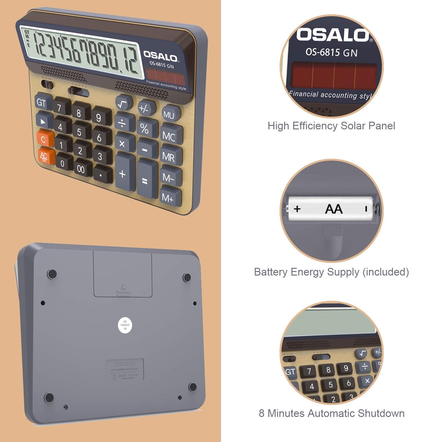 Calculadora de Escritorio Pantalla LCD Extra Grande de 5 Pulgadas Calculadora de Contabilidad de números Grandes de 12 dígitos con botón de Respuesta Gigante (6815GN-2 Piezas)