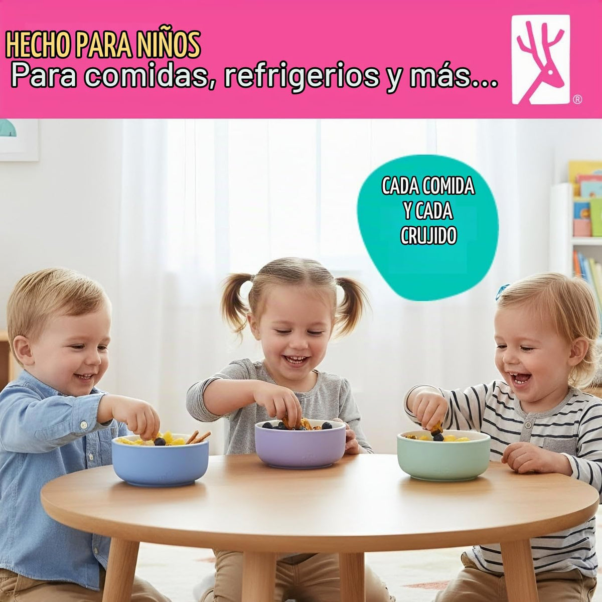 Elk and Friends Tazas de porcelana para niños con mangas de succión de silicona | Adecuadas para bebés/niños pequeños | Apto para microondas y lavavajillas | Vajilla que se queda en su lugar | Tazas
