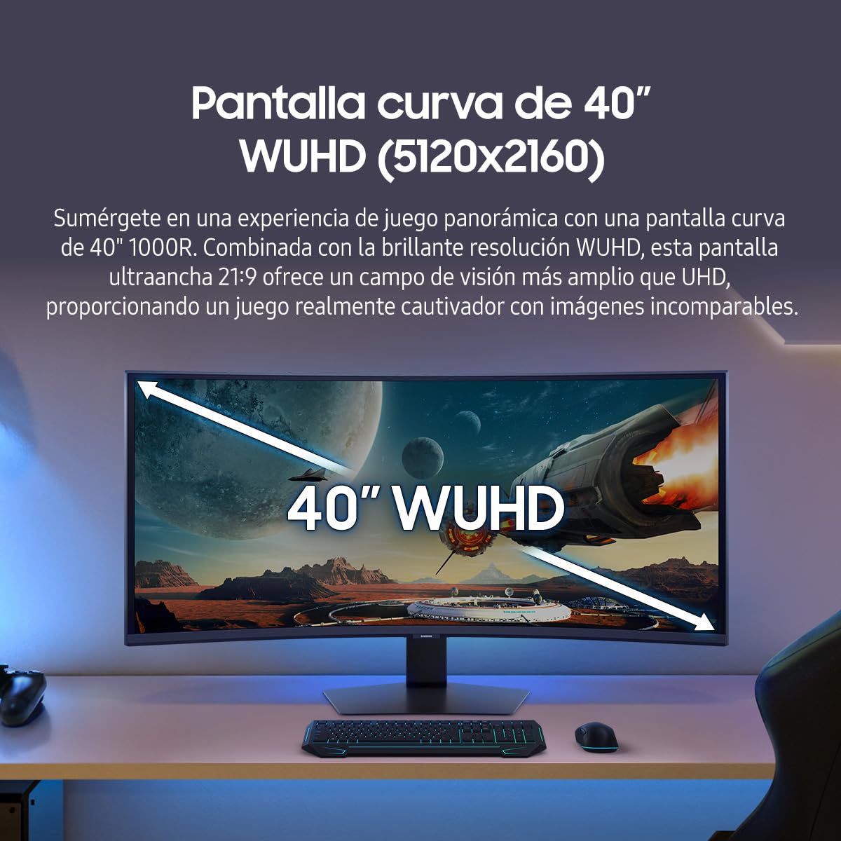 Samsung 40" Odyssey OLED Monitor Curvo G75F 4K 180Hz, WUHD, Frecuencia de actualización de 180 Hz y Tiempo de Respuesta de 1 ms (GtG), AMD FreeSync Premium Pro LS40FG750ELXZX