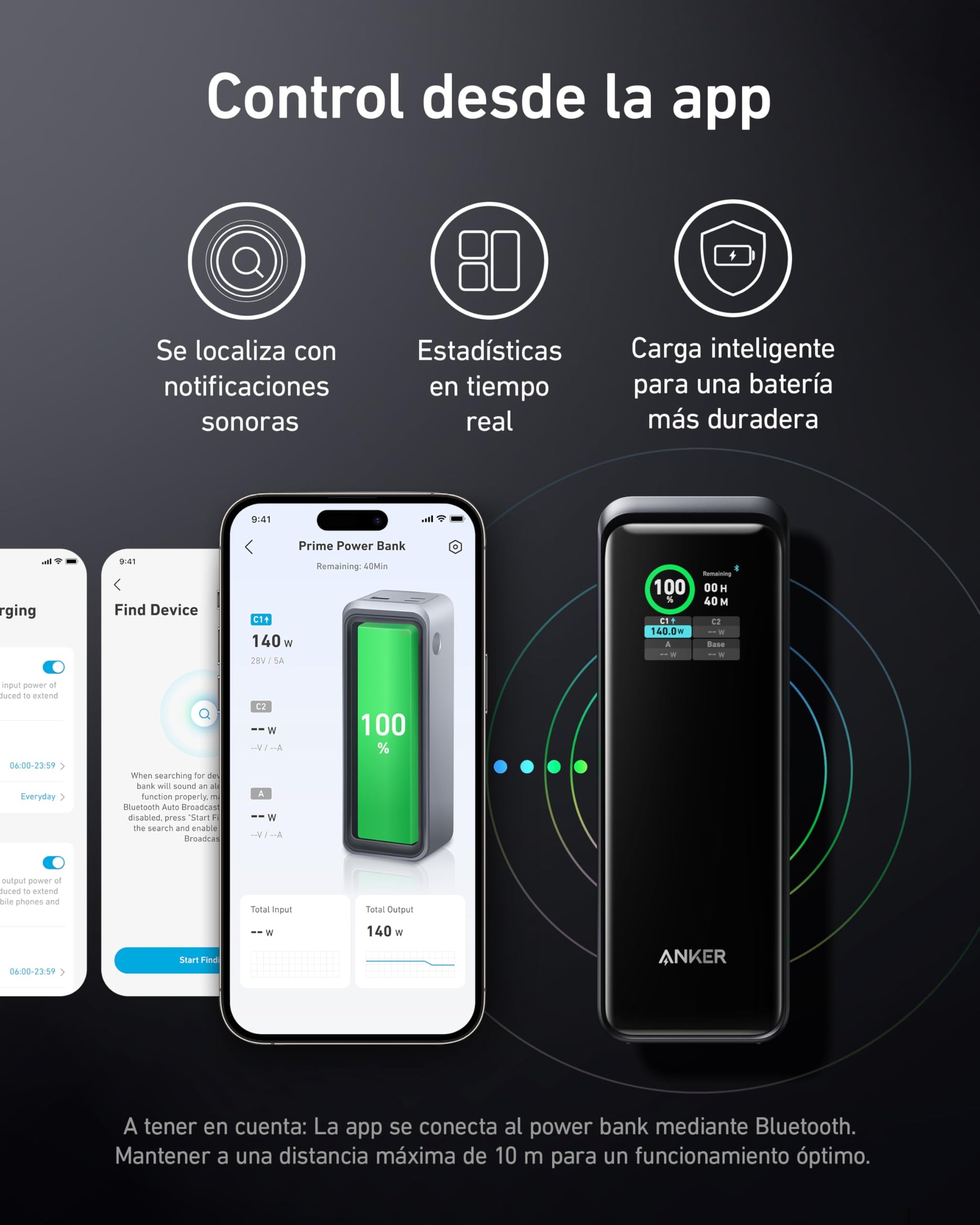 Power Bank Anker Prime Negro de 27,650mAh y 250W con 3 Puertos y App Inteligente