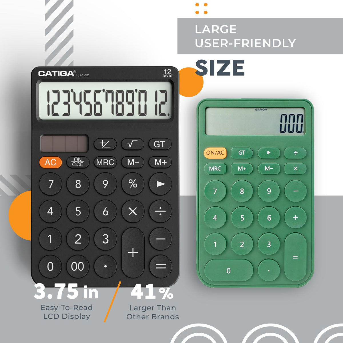 Calculadora Catiga LCD Grande 12 Dígitos Solar Batería para Oficina y Hogar