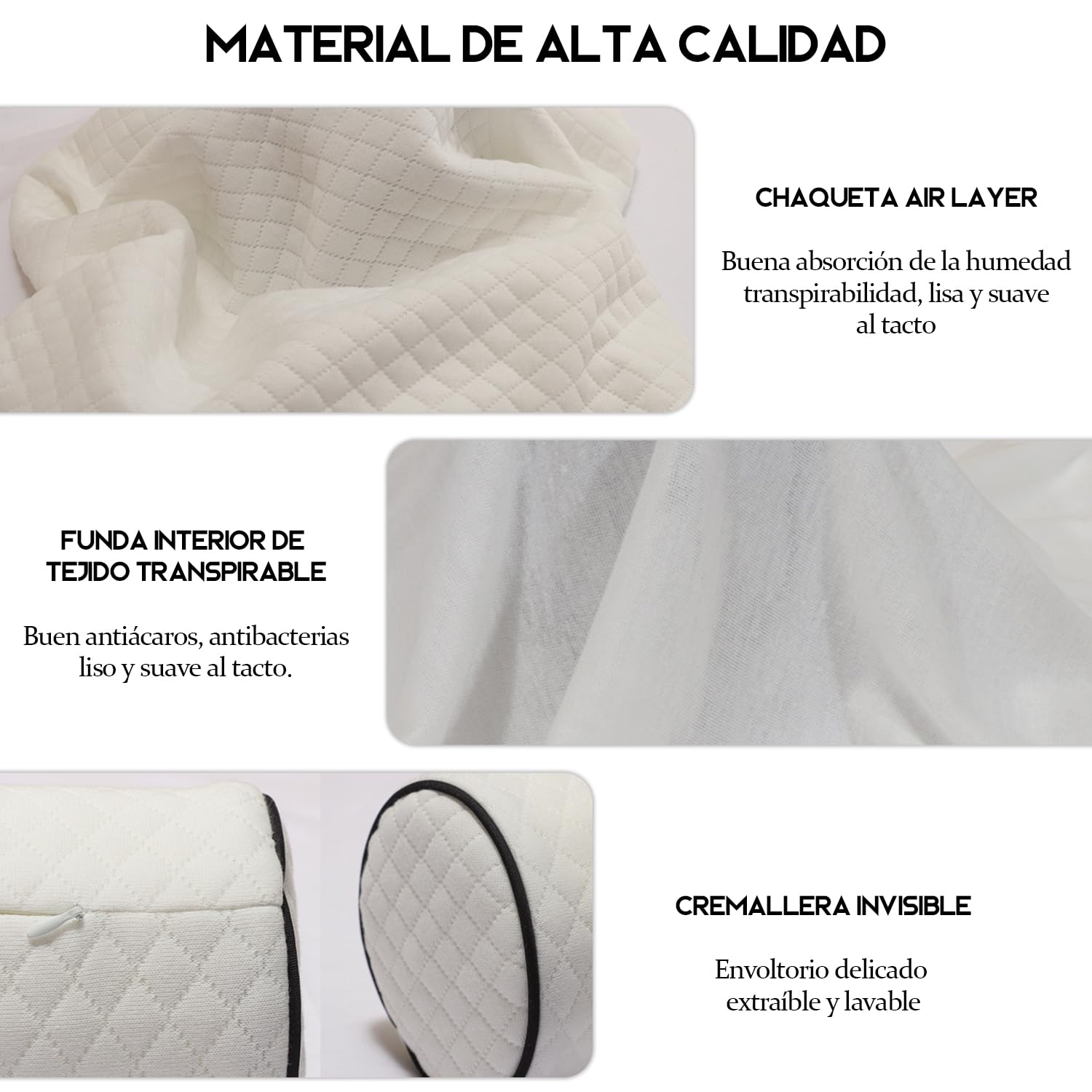 LEFUS Almohada de Cuello Redondo para Dormir,Round Cervical Roll Cylinder Bolster Pillow, Almohada Cervical de Espuma Viscoelástica para El Cuello,Adecuado para Cabeza, piernas y Espalda (Blanco)