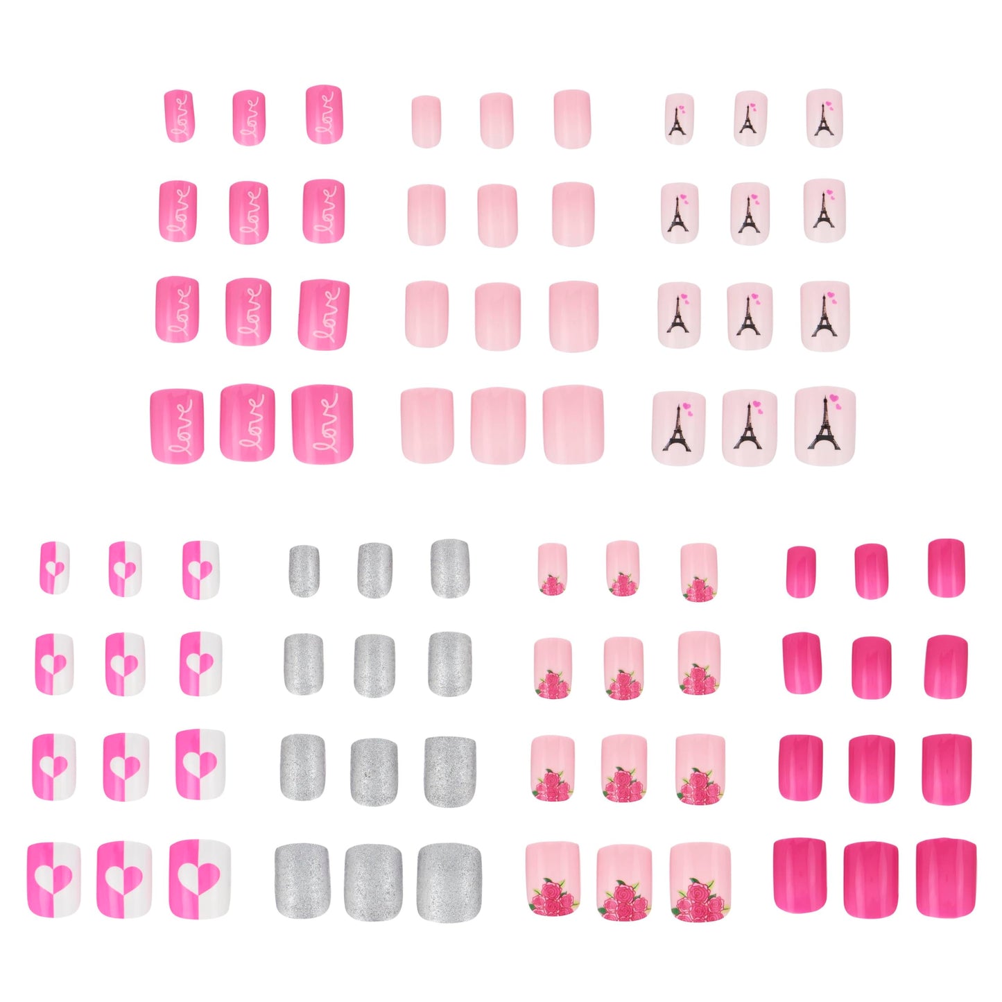 EXPRESSIONS Colección Manicura De 7 Días - Set De 84 Uñas Postizas Adhesivas Para Niñas, Diseños Novedosos Y Coloridos