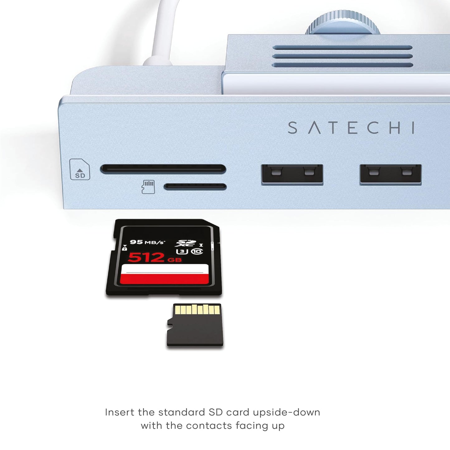 Hub USB C Satechi Plata con Puerto de Datos y Lector de Tarjetas para Apple Studio Display y iMac M1 24" 2021