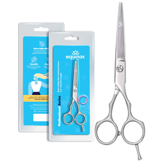 Equinox Barber & Salon Styling Series - Barber Hair Cutting Scissors/Shears - 6.5" Overall Length - Detachable Finger Rest - High Quality Stainless Steel