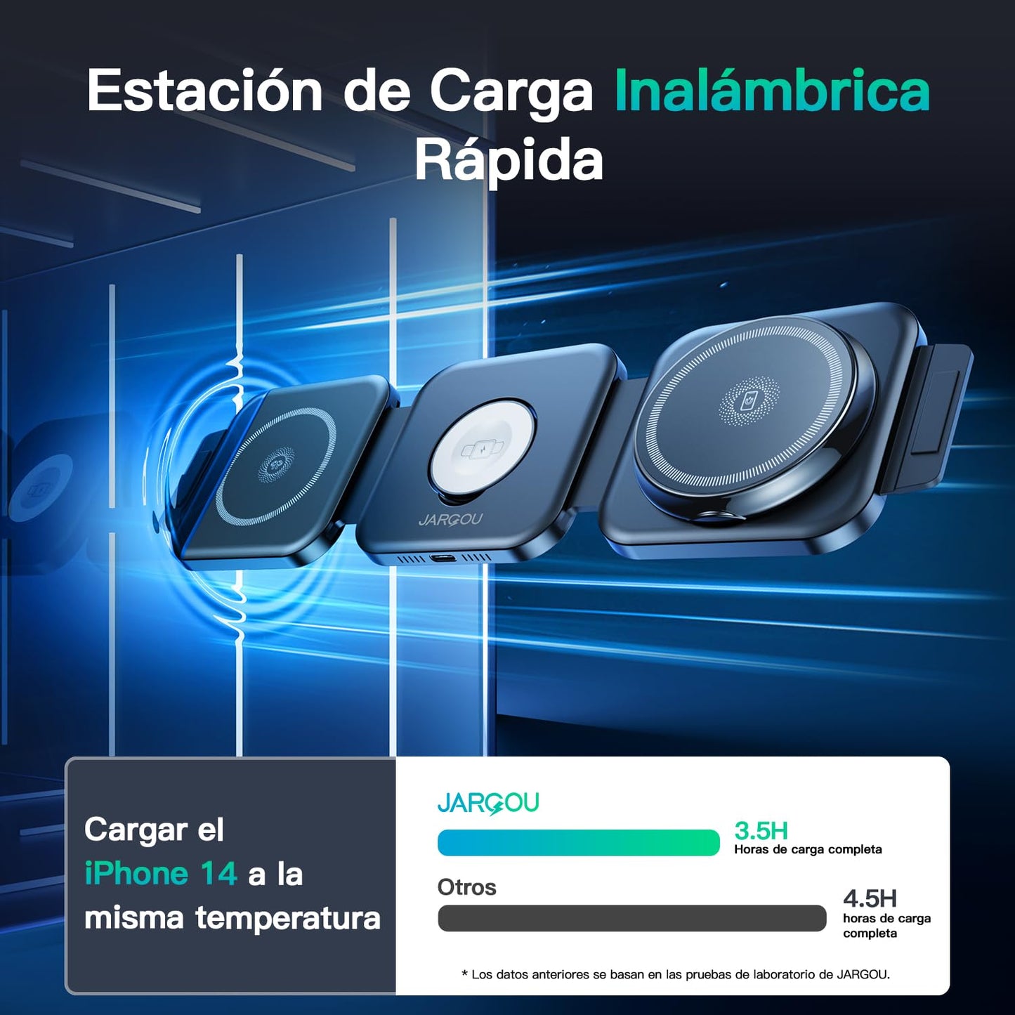 JARGOU-Estación de Carga magnética de Tres en uno para iPhone 16/15/14/13/12, Cargador de Viaje para Airpods 4/3/2/Pro/Pro 2, para iWatch 10/9 /8/7/6/5/4/3/2/Ultra/Ultra 2/SE (Negro Claro)