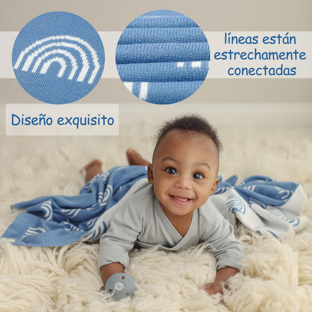 TGHVCQ Manta de bebé, Cobija de para Bebés de Punto de Lujo, Suave Cálida y Acogedora Manta de Abrazo de 90 * 70cm, para Cochecito y Cuna para Recién Nacidos, Bebés e Infantes (Azul)