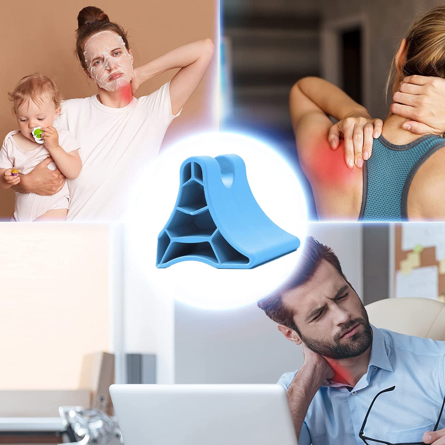 Herramienta de liberación occipital, dispositivo de liberación suboccipital portátil de vértebra cervical, masajeador de punto de acupresión de gatillo muscular profundo, alivio del dolor para dolor de cabeza, migraña, cuello, hombros y espalda (azul)