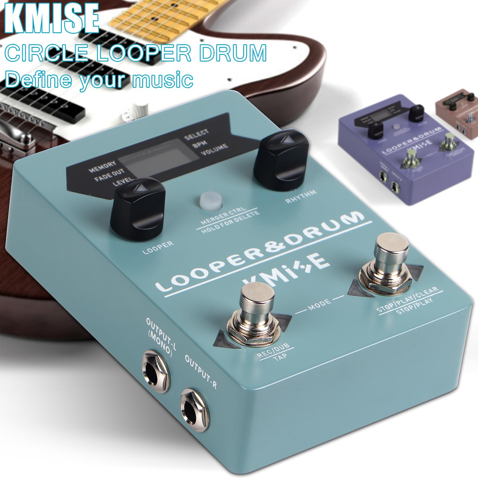 KMISE Loop Pedal & Drum Machine 2 en 1, pedal estéreo para guitarra con 100 estilos de ranuras de tambor, 40 ranuras 160 minutos de capacidad de grabación de looper compatible con