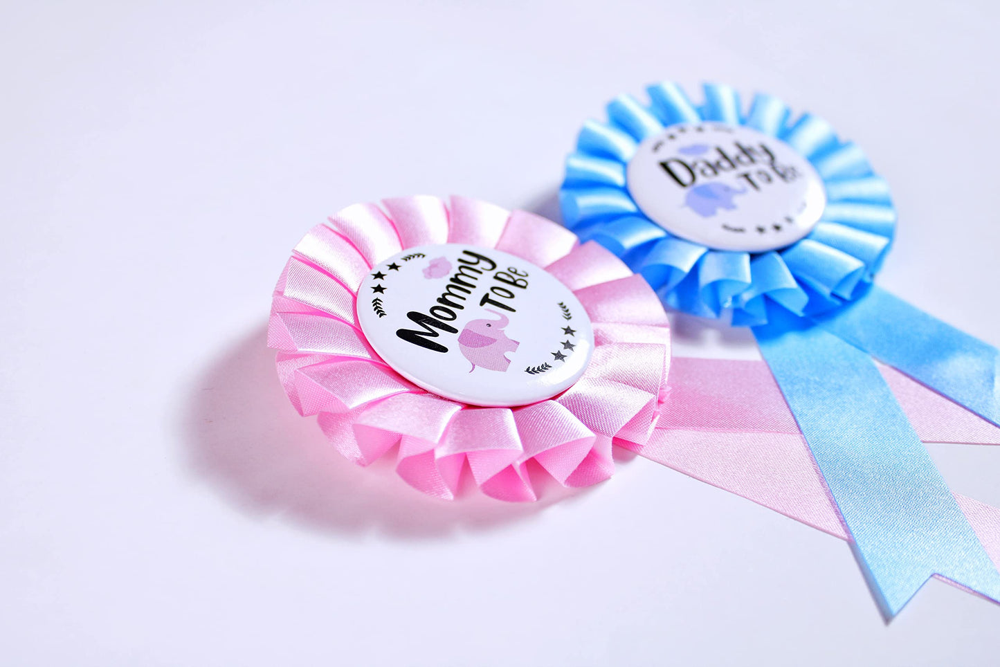 PATICARRY - Juego de insignias de hojalata con temática de elefante, color rosa claro y azul satinado, perfecto para baby shower