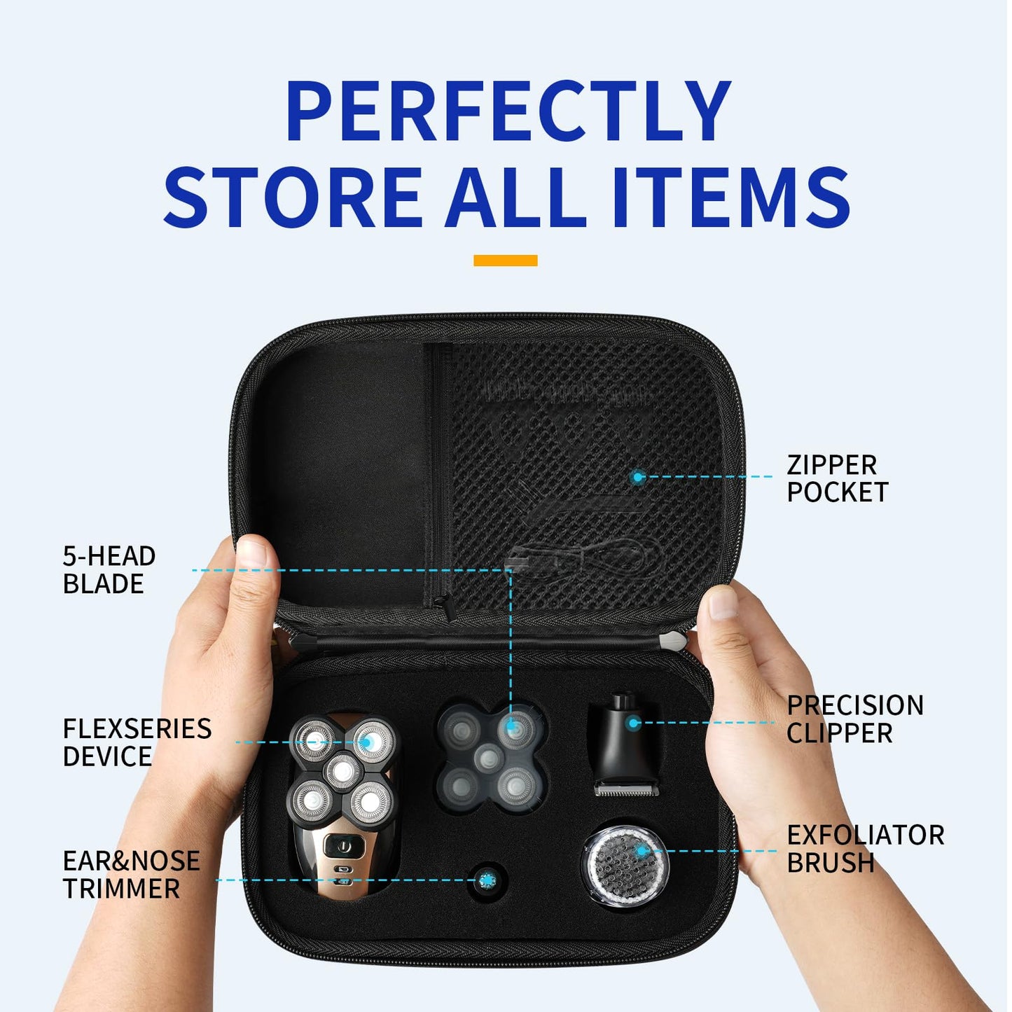 Sarlar - Funda de viaje compatible con la afeitadora Freebird FlexSeries, bolsa de almacenamiento protectora para kit de afeitado de pelo eléctrico Freebird, inserciones de espuma personalizables,