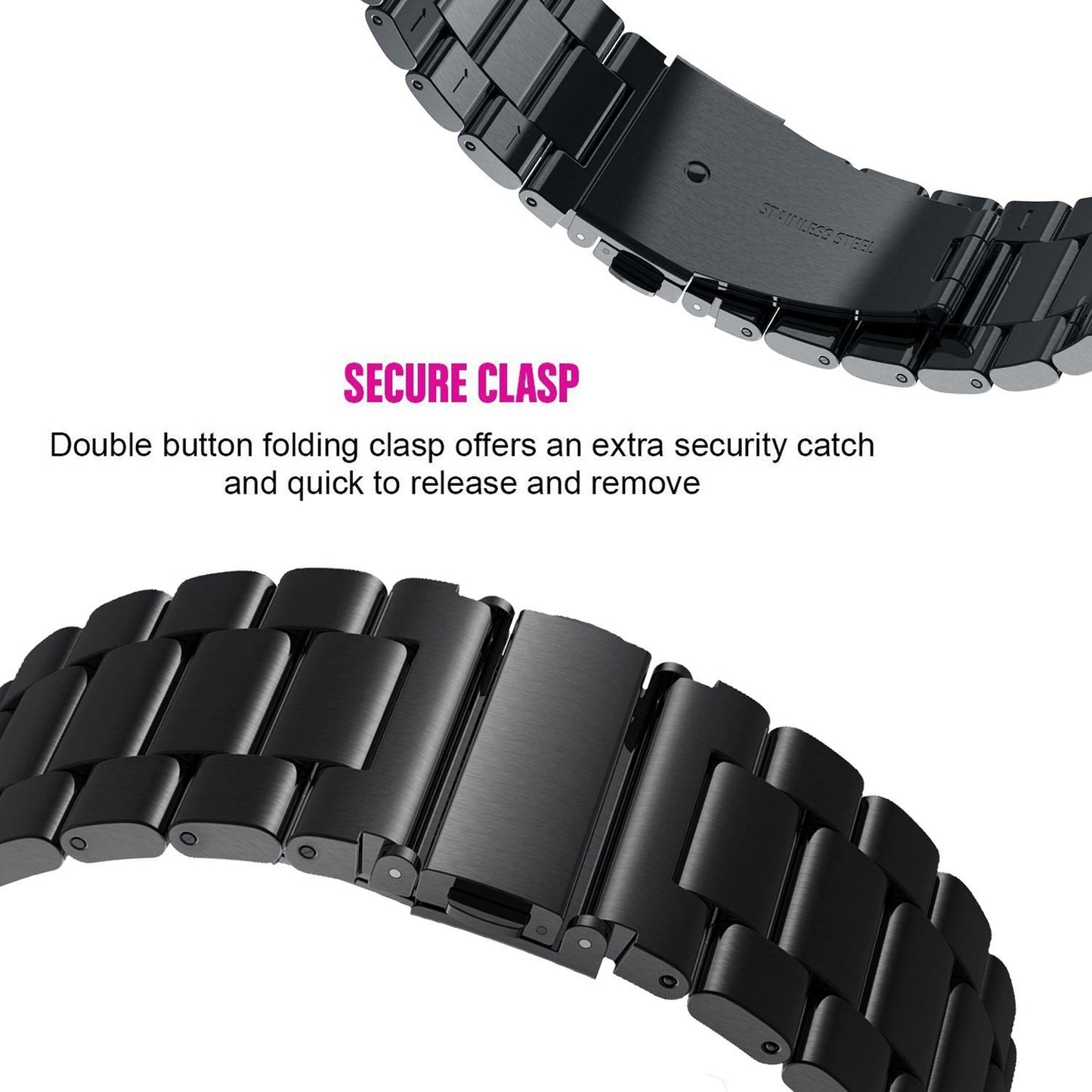 Correa de Reloj PUBAMALL Negro Acero Inoxidable Compatible con Gear S3 Frontier y Classic 22mm para Hombre