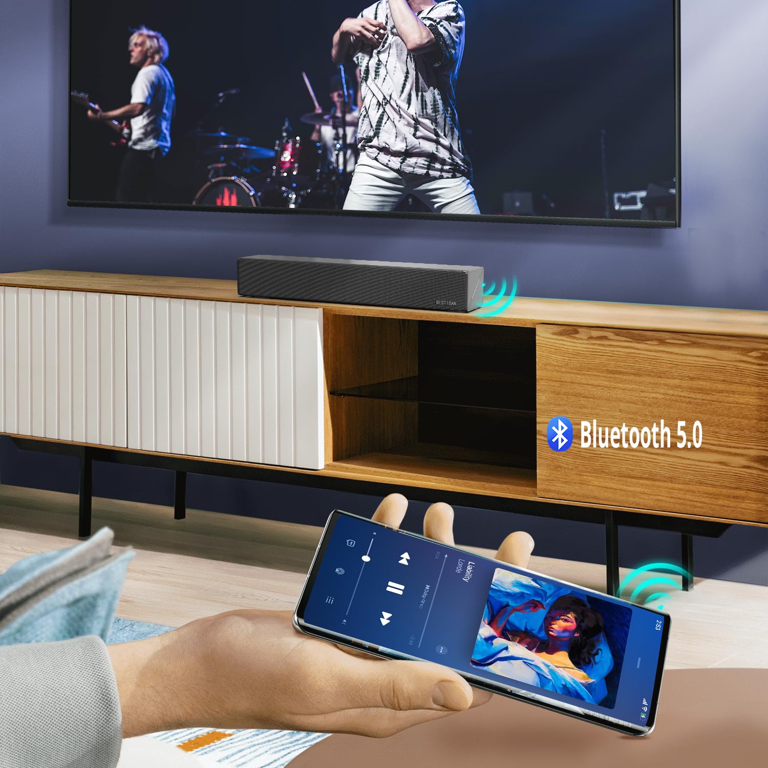 BESTISAN Barras de sonido para TV, barra de sonido de 16.5 pulgadas con entradas ópticas, AUX, USB y Bluetooth, barra de sonido para TV (DSP, TREB y graves ajustables, modo de conmutación cíclica,