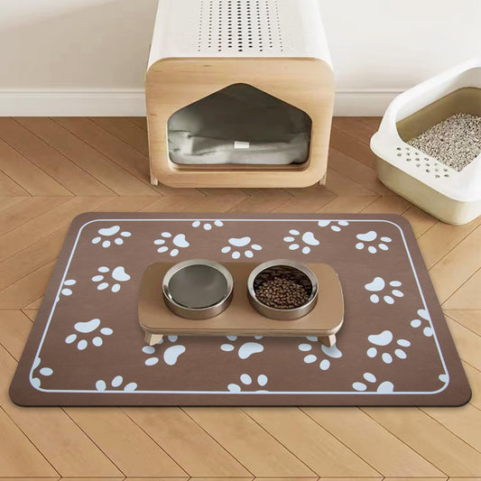 Alfombrilla de Alimentación para Mascotas absorbente de Diatomita Café rectangular para Perros y Gatos