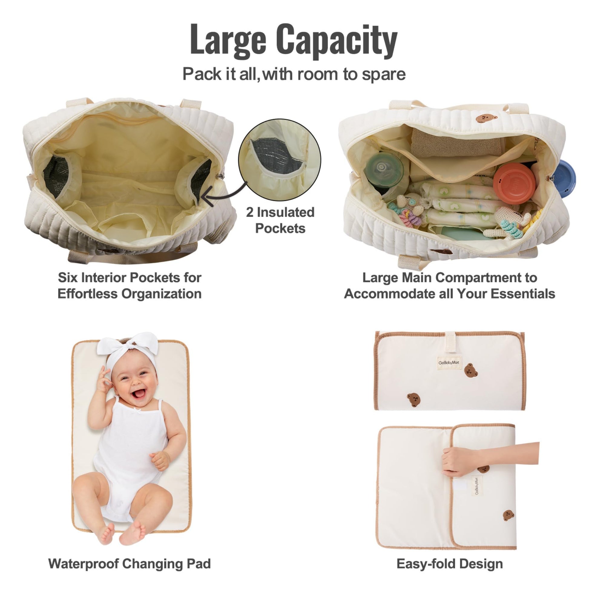 GOBABYMART - Juego de 3 bolsas de pañales, bolsa de hospital para trabajo y parto, bolsa de viaje de maternidad con cambiador y estuche para chupete