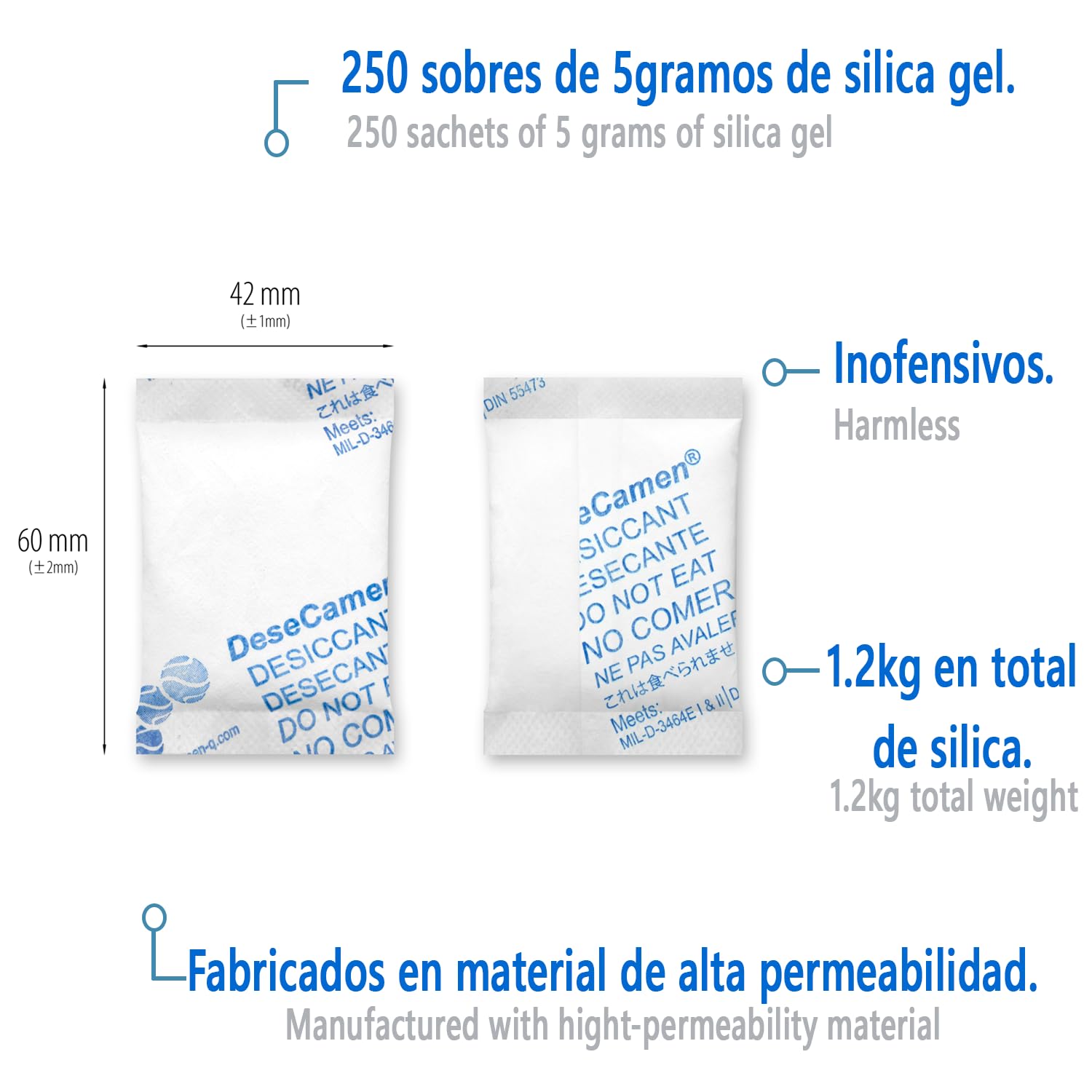 [250 Sobres] Silica Gel 5gr - Deshumidificador Para Humedad